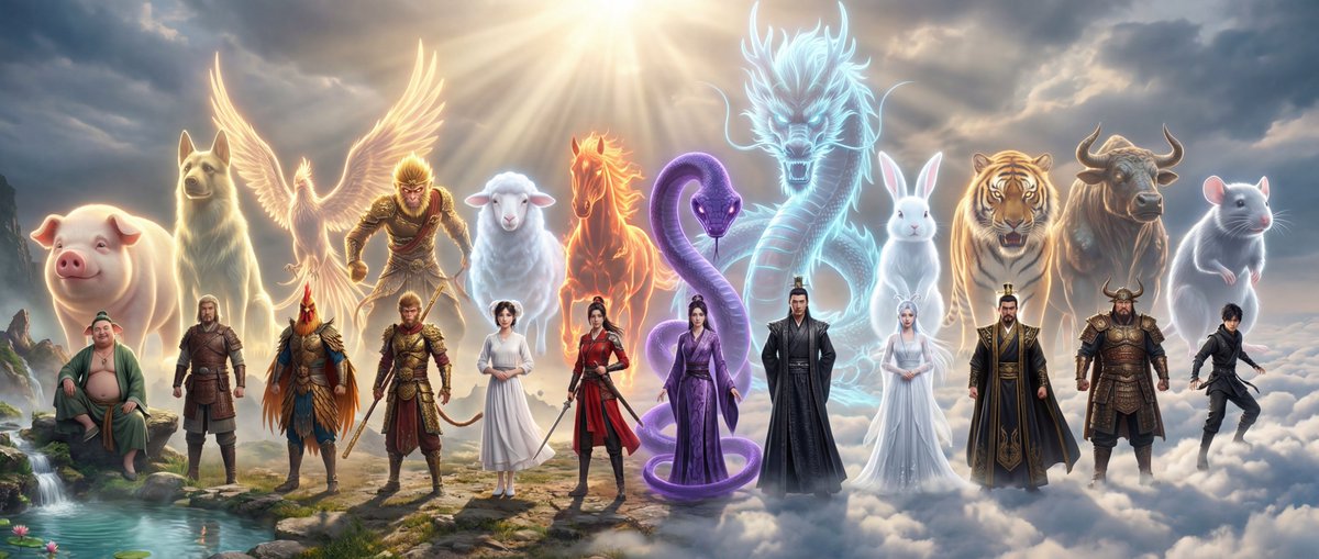 Epic Chinese Fantasy Zodiac Deities Prompt (12 Characters) AI image template preview