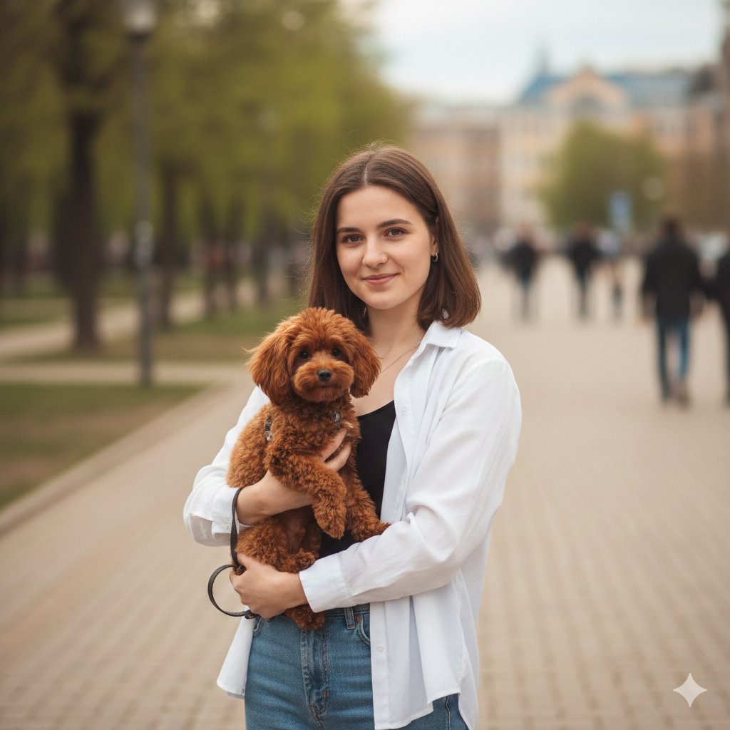 Urban Lifestyle Portrait with Dog Prompt AI image template preview
