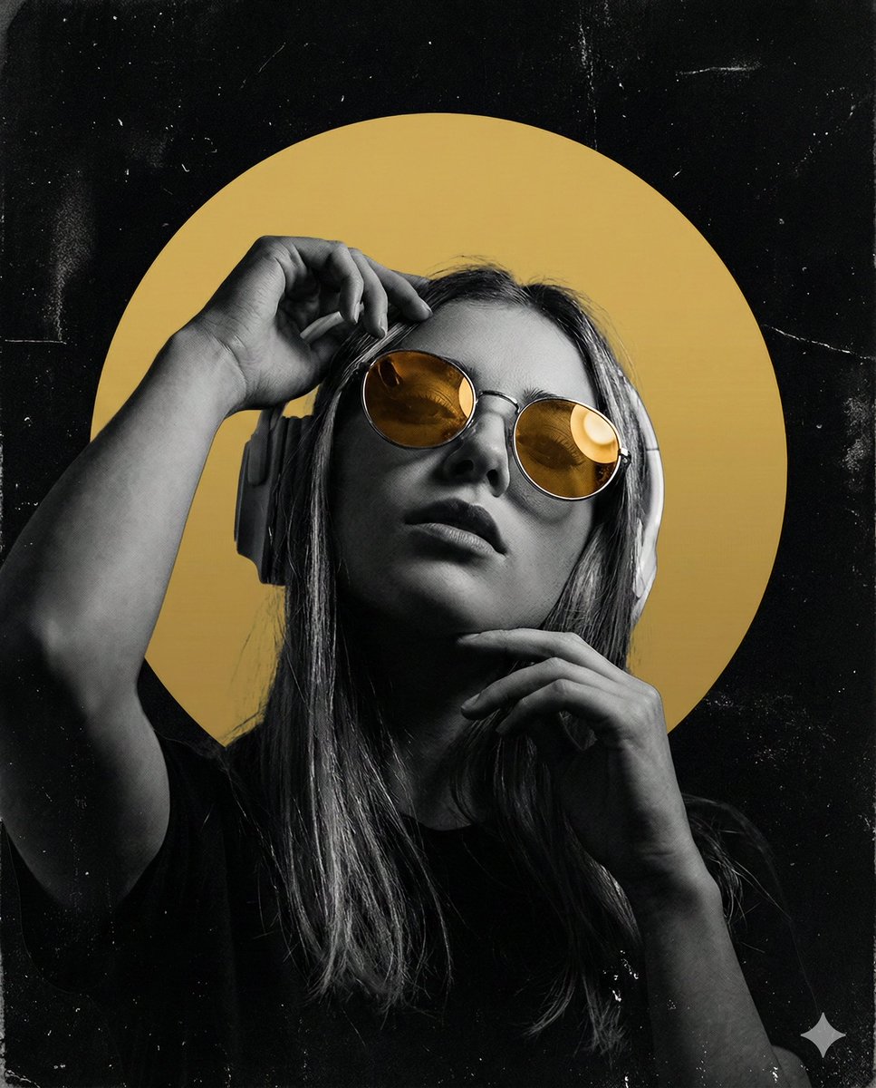 Dark, High-Contrast Poster Design Prompt with Amber Lenses AI image template preview