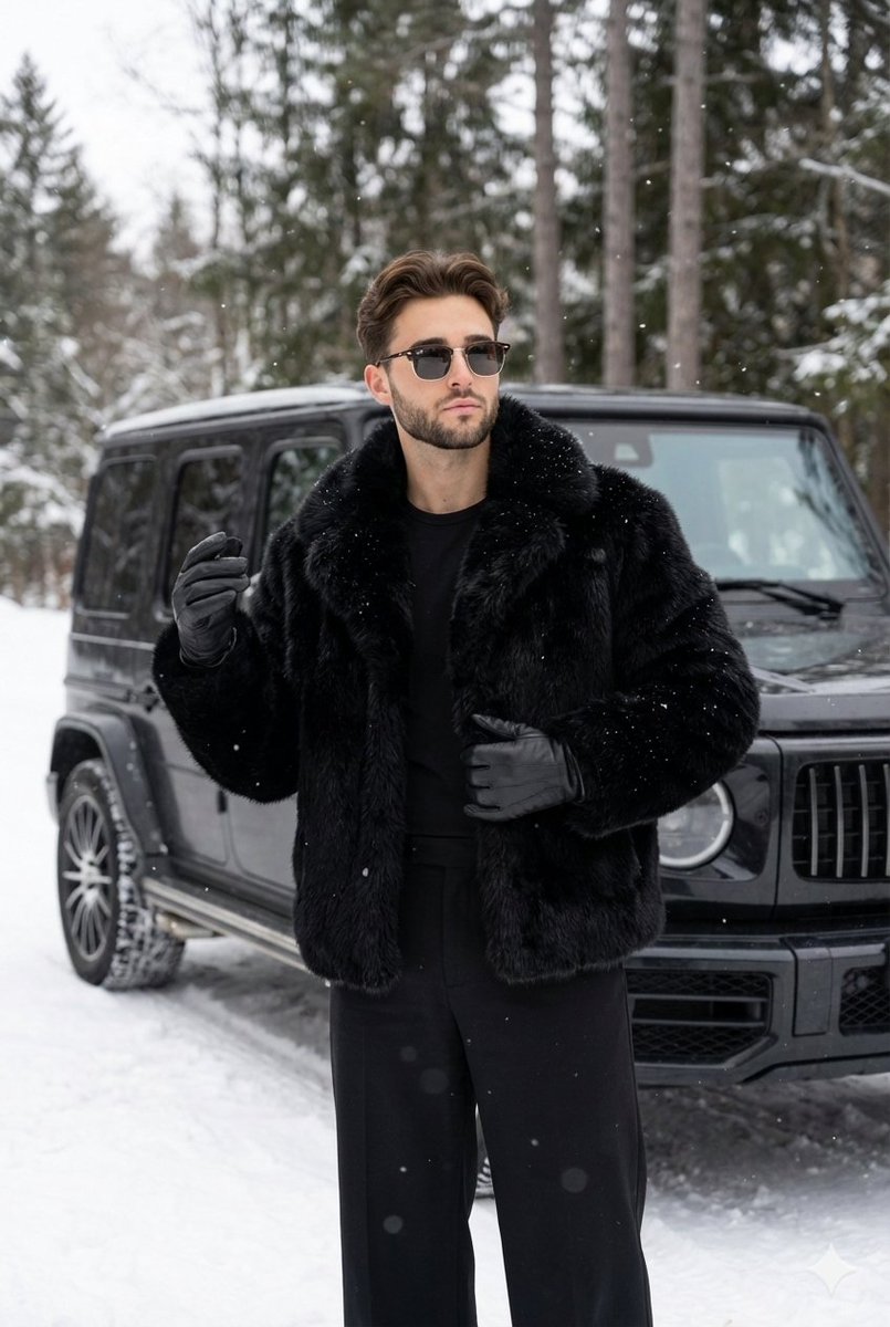 Winter Fashion Portrait with G-Wagon and Face Consistency Prompt AI image template preview