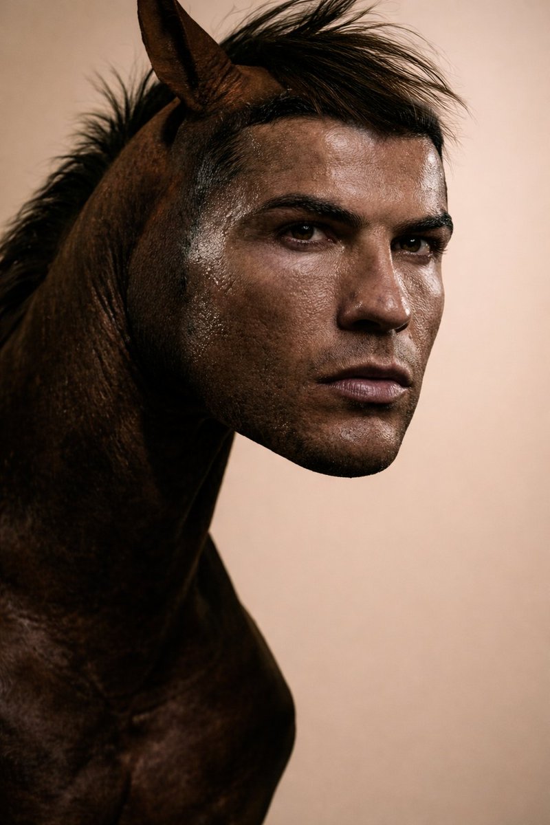 Hybrid Humanoid-Horse Portrait (Ronaldo/Messi inspired) AI image template preview