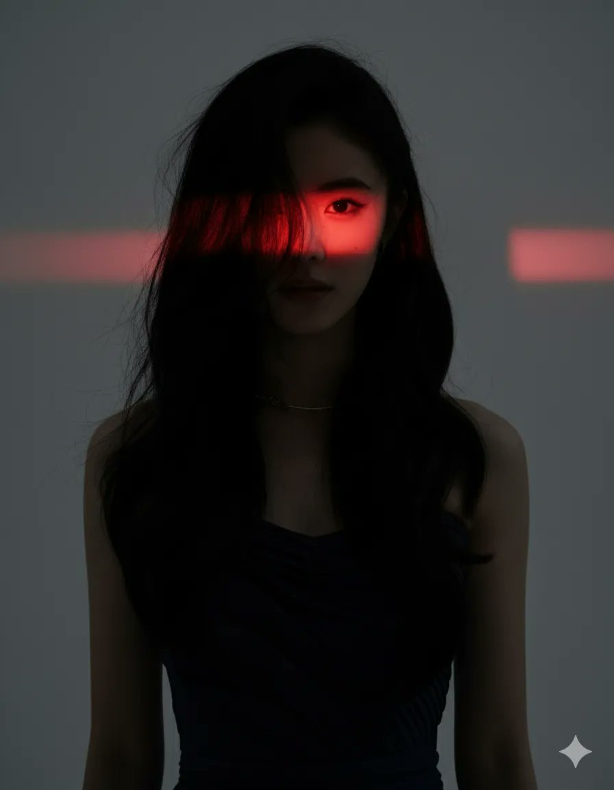 Dramatic Studio Portrait with Red Light Accent AI image template preview