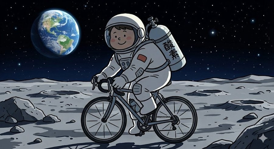 Complex Illustration Prompt: Cycling on the Moon AI image template preview