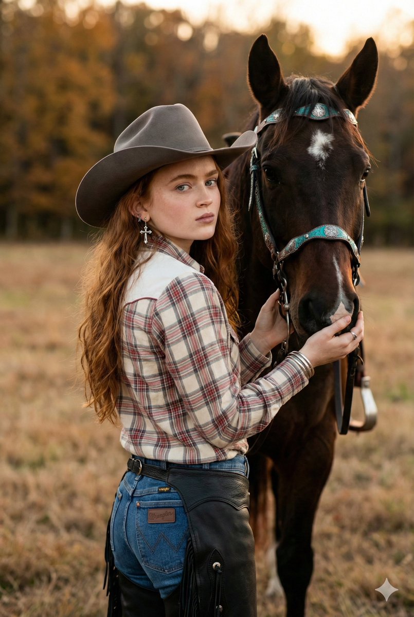 Rustic Cowgirl Portrait with Horse AI image template preview