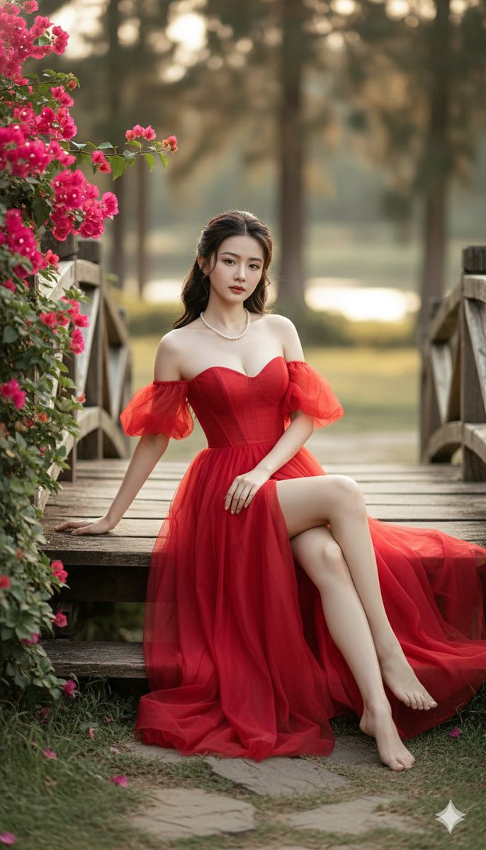 Cinematic Fine-Art Portrait of a Woman in a Red Gala Dress AI image template preview