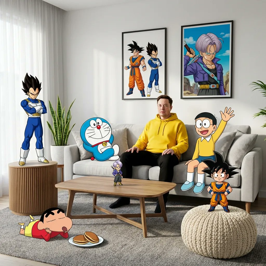 Blending Photorealism and Anime in a Living Room Scene AI image template preview