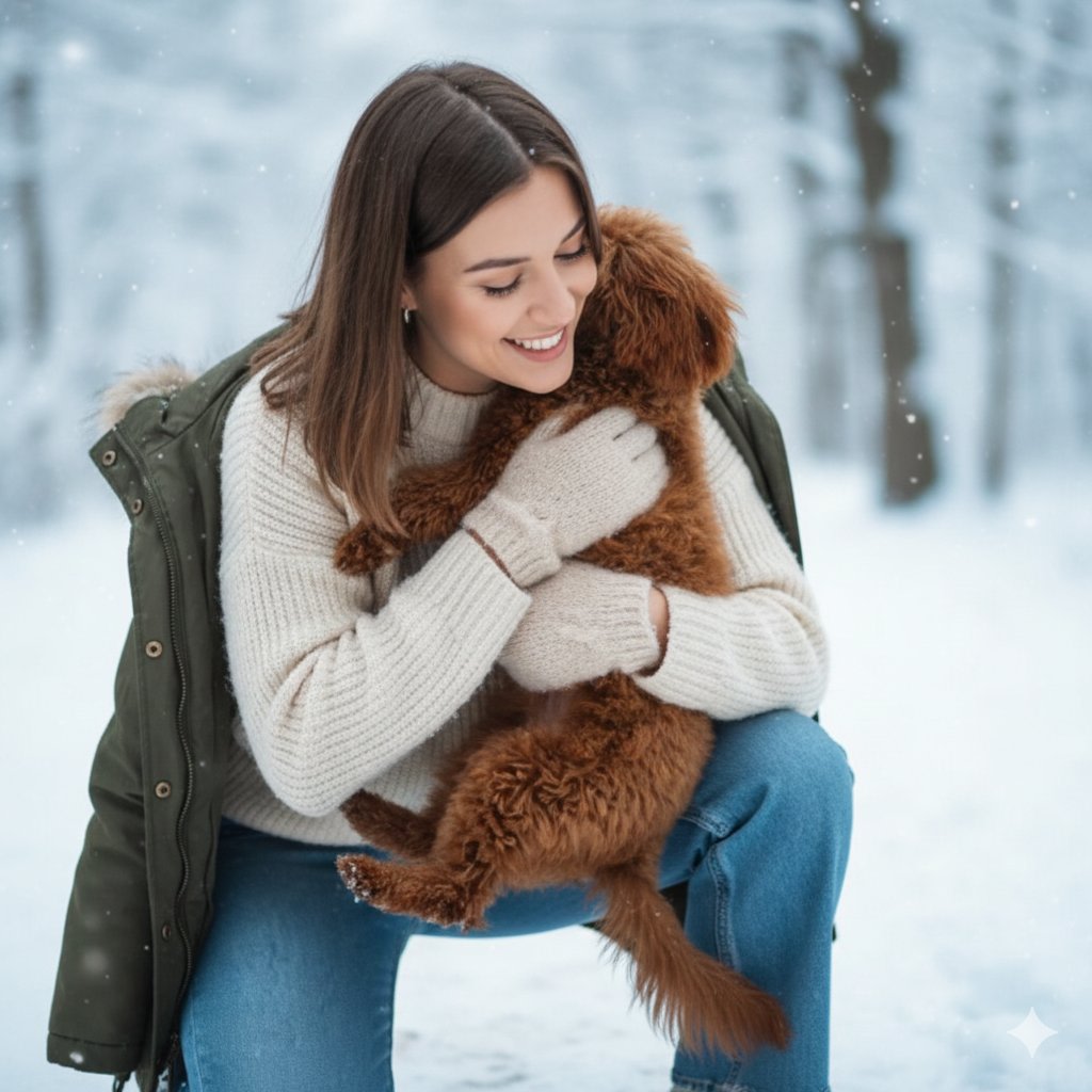 Candid Portrait Hugging a Poodle in a Park AI image template preview