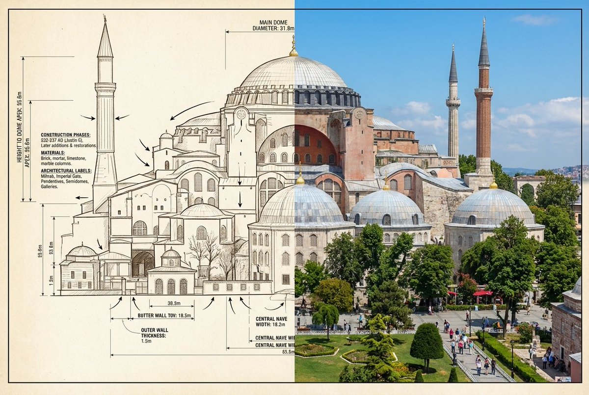 Side-by-Side Architectural Comparison of Hagia Sophia AI image template preview