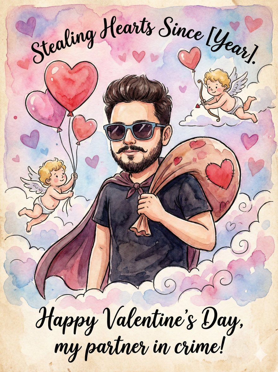 Image Transformation into Watercolor Valentine's Day Card AI image template preview