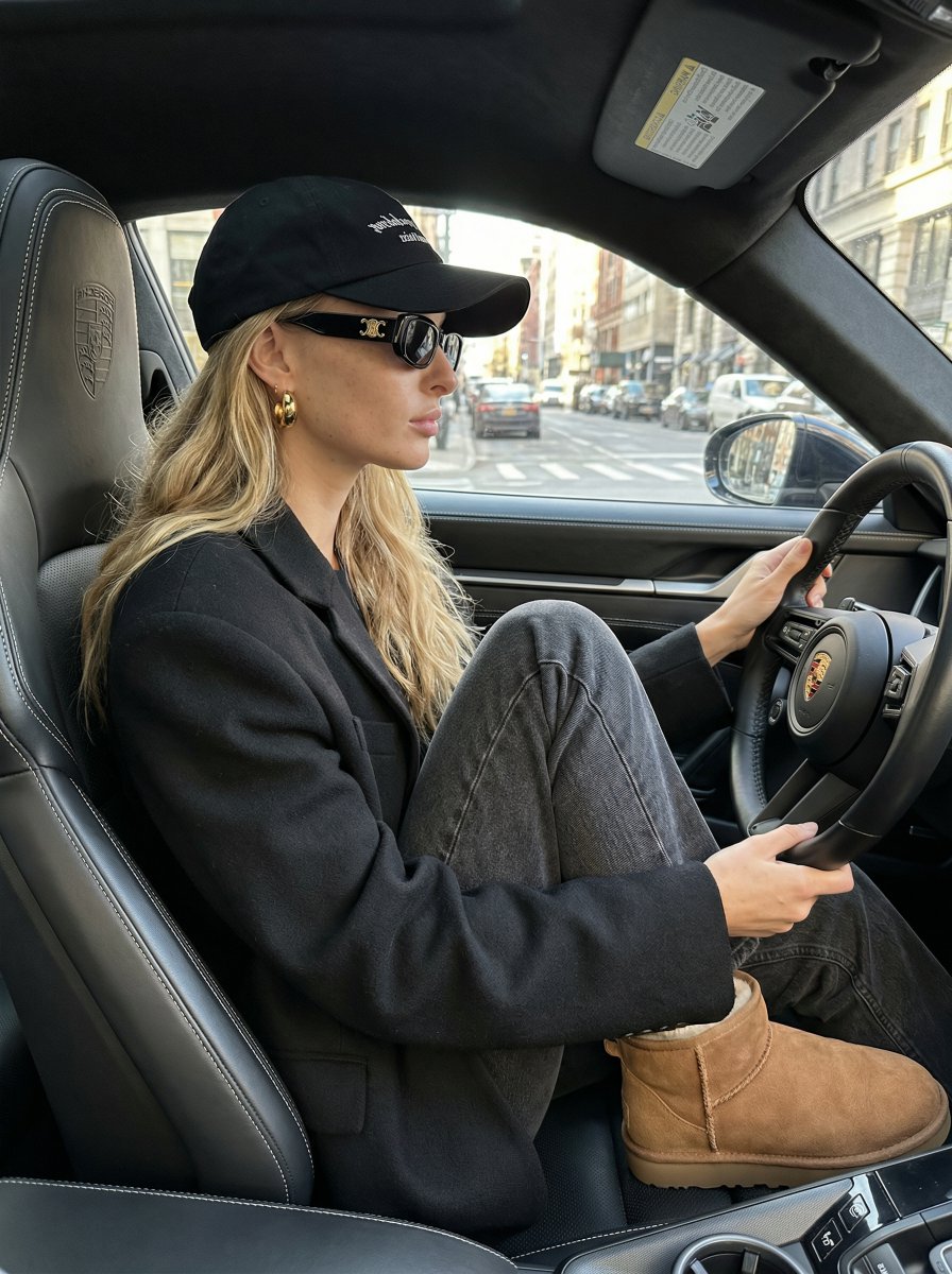 Luxury Street Style Portrait in a Porsche Interior AI image template preview
