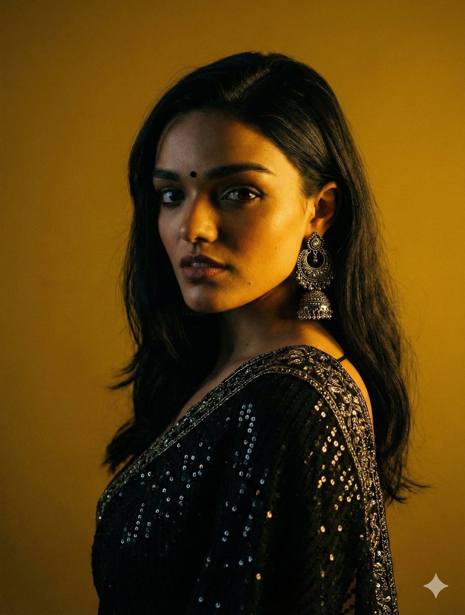 Cinematic Chiaroscuro Portrait in Saree AI image template preview