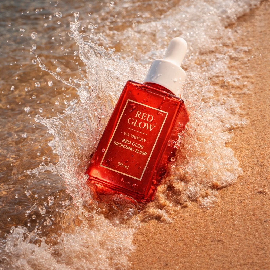 Summer Skincare Product Photography on Beach AI image template preview