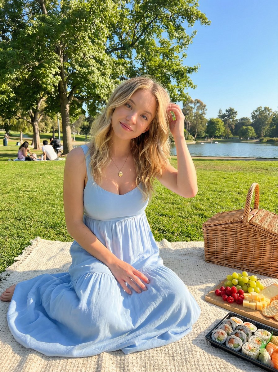 Golden Hour Picnic Lifestyle Editorial Prompt AI image template preview