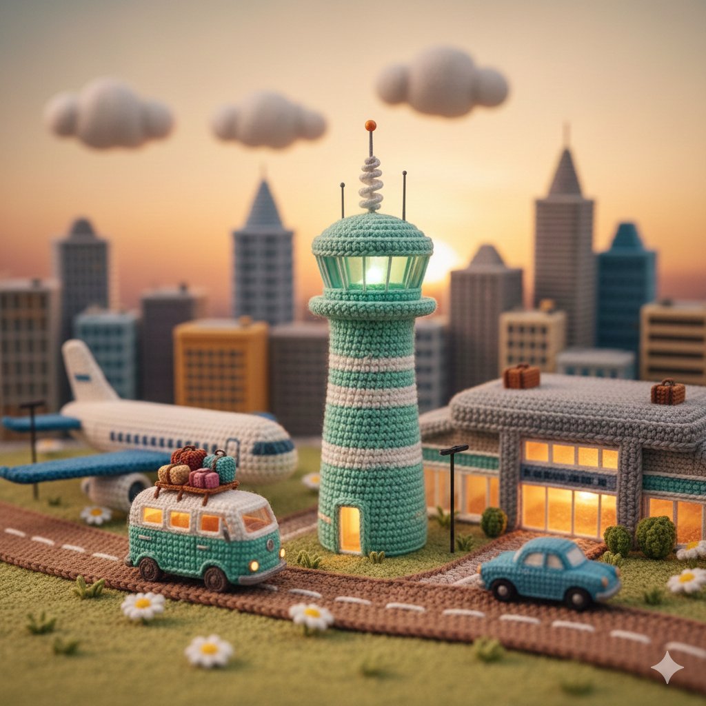 Crocheted Miniature Airport Diorama Prompt AI image template preview