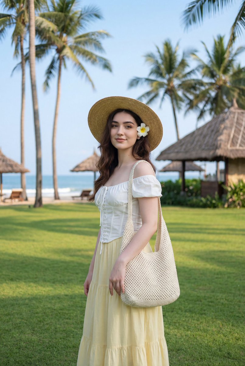 Tropical Lifestyle Portrait in Cottagecore Style AI image template preview