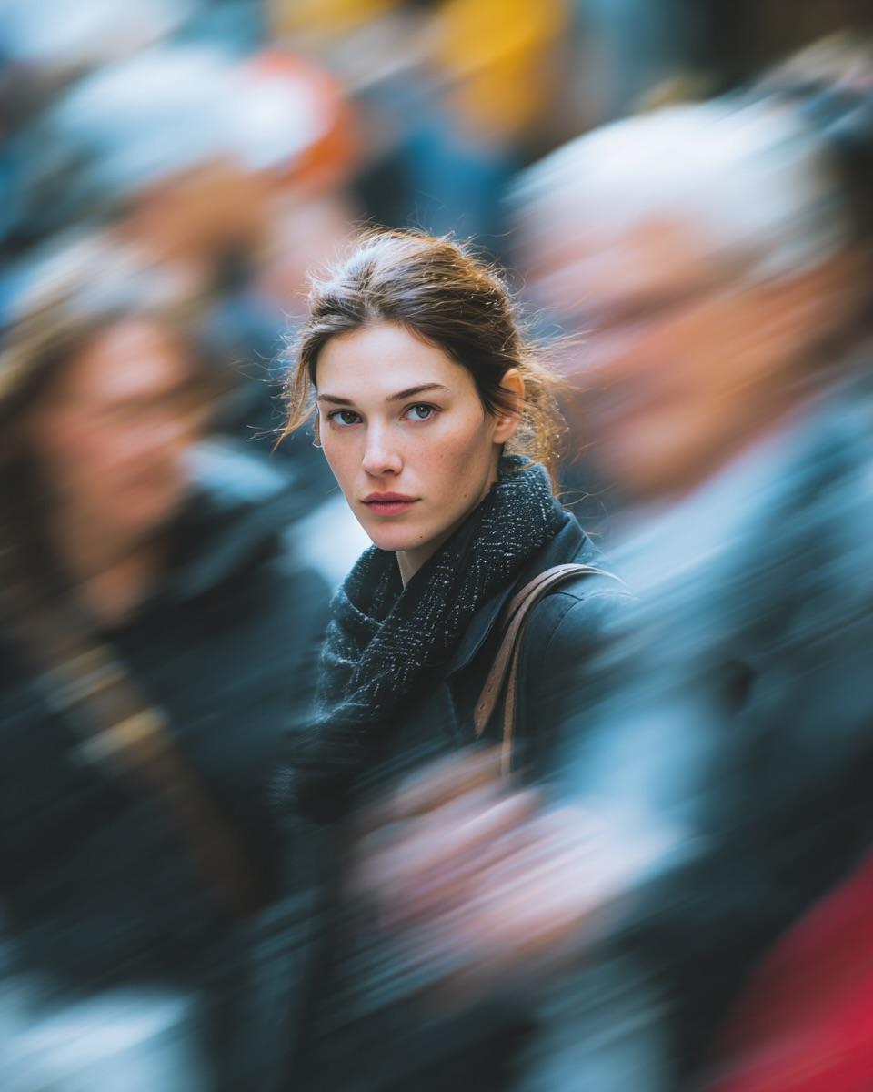 Cinematic Street Portrait with Motion Blur Effect AI image template preview