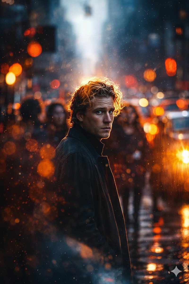 Cinematic Rainy City Portrait Prompt AI image template preview