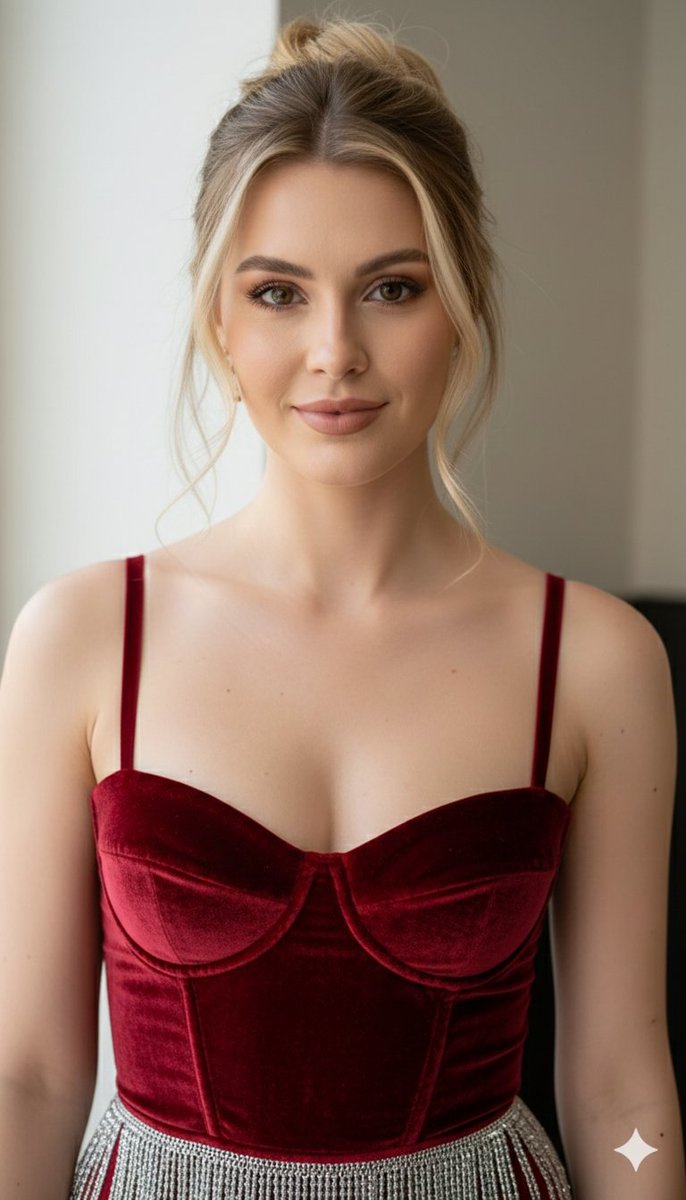 8K Ultra-High Definition Editorial Portrait in Ruby Red Velvet AI image template preview