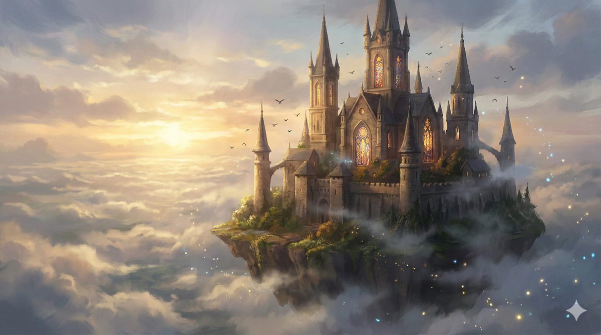 8K Fantasy Illustration of Floating Castle AI image template preview