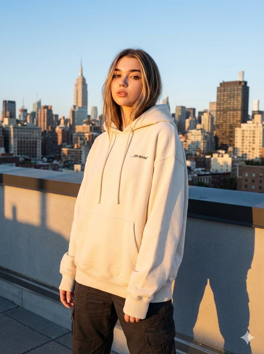 JSON Prompt for Editorial Fashion Photography on a Rooftop AI image template preview