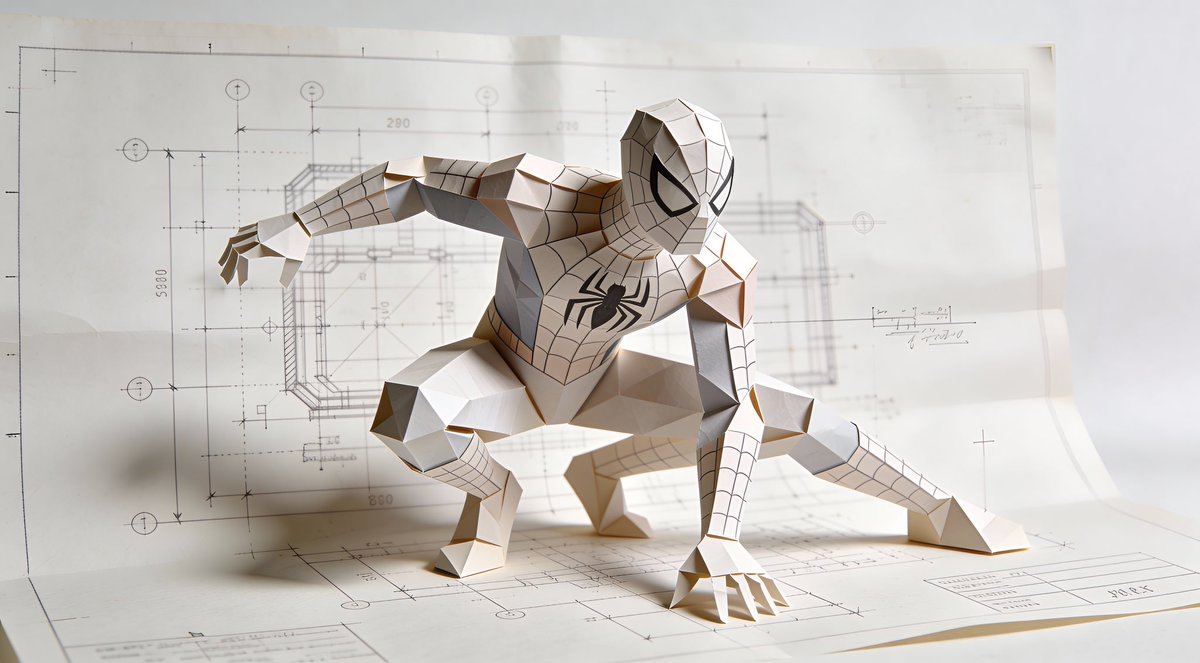 Natural Language Prompt for Spider-Man Folded-Paper Blueprint AI image template preview