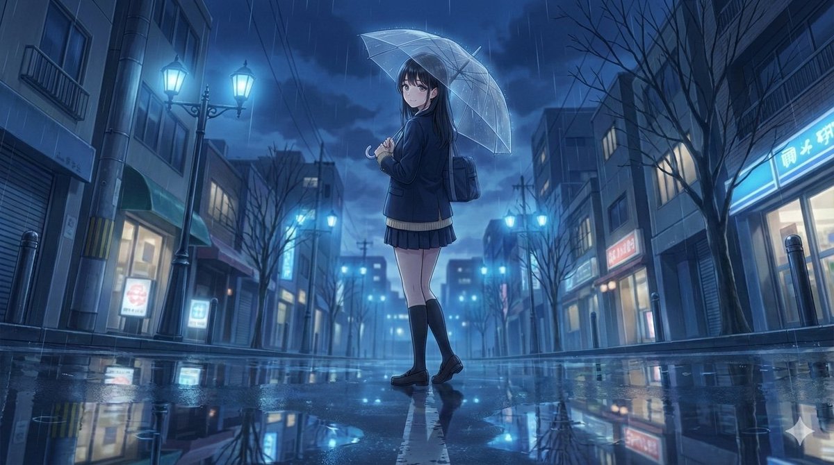 4K Anime Illustration of Girl in Rain AI image template preview