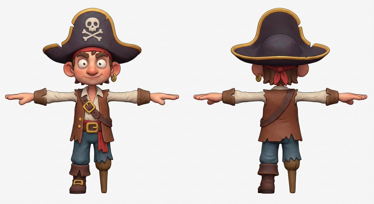 3D Pirate Character in T-Pose for Modeling AI image template preview