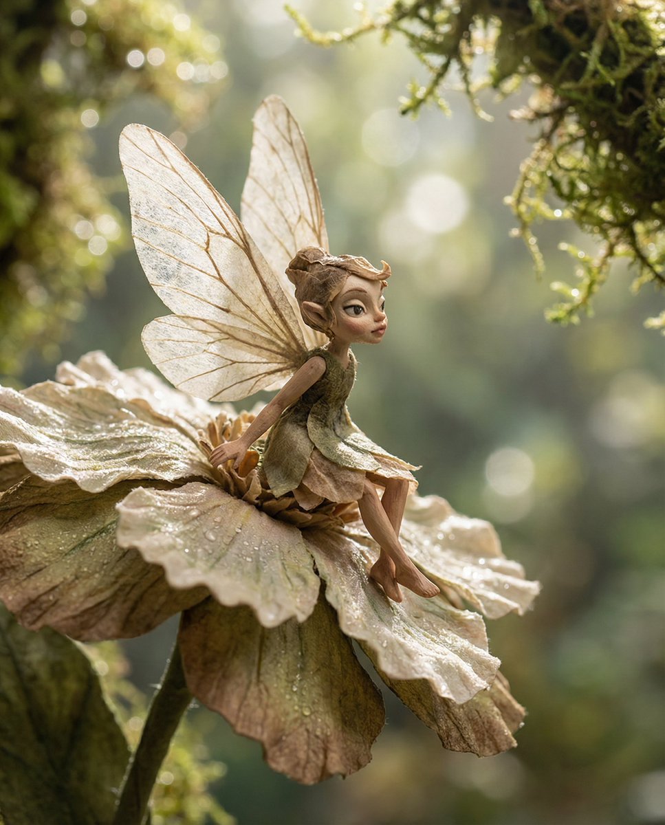 Macro Illustration of a Tiny Fairy on a Flower AI image template preview