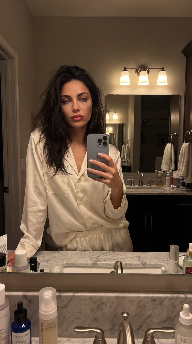 Intimate Bathroom Mirror Selfie AI image template preview
