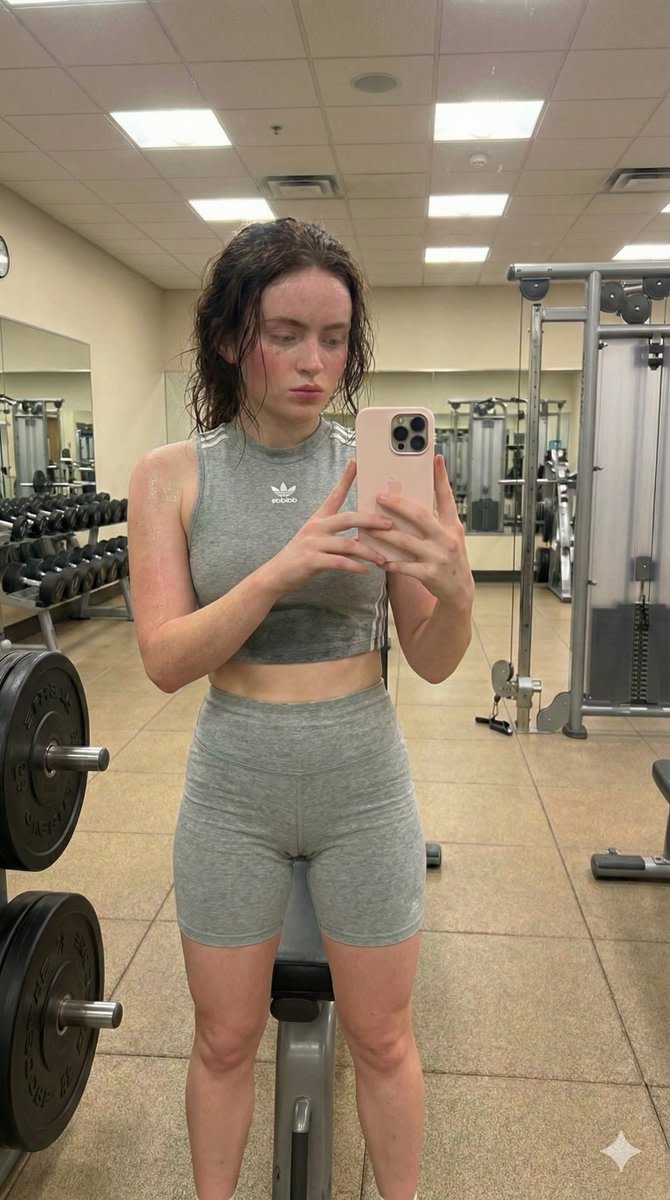 Sadie Sink Gym Mirror Selfie Photorealism AI image template preview