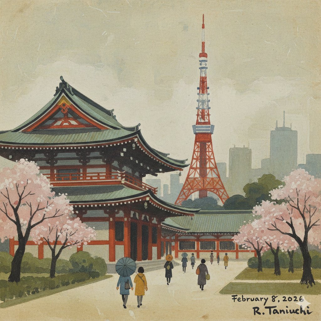 Transforming Zojoji Temple into a Rokuro Taniuchi Style Painting AI image template preview