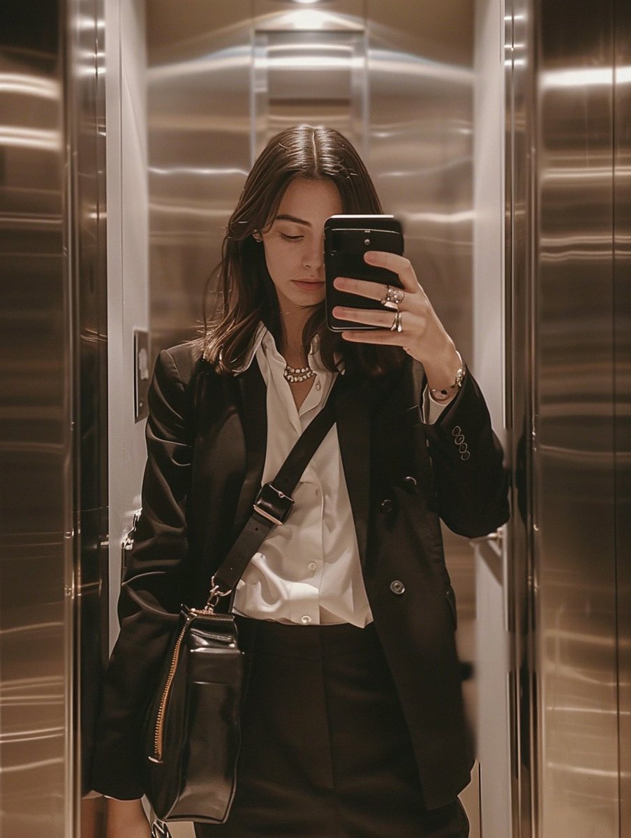 iPhone Mirror Selfie with Old Money Corporate Elegance Vibe AI image template preview