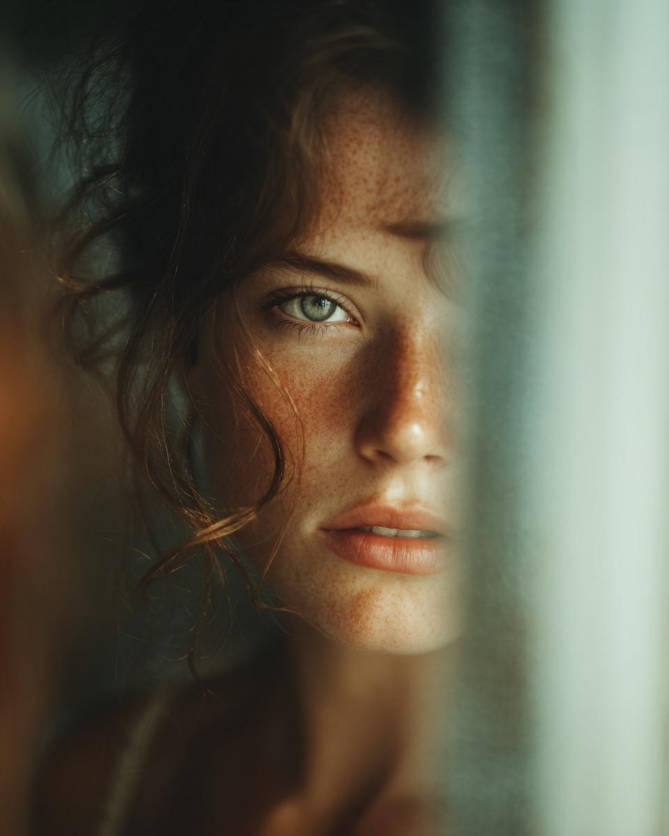 Woman's Reflection Only in Mirror AI image template preview