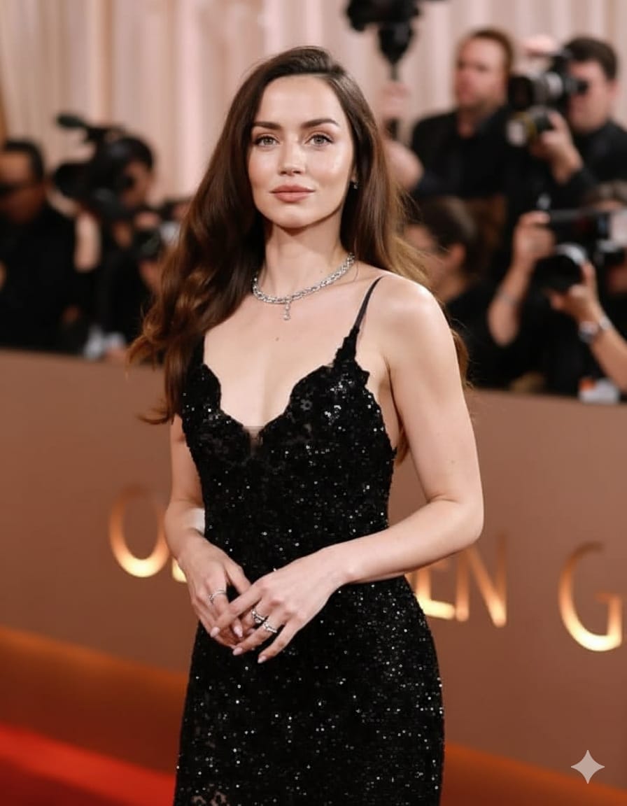 Ana de Armas Red Carpet Glamour Portrait AI image template preview