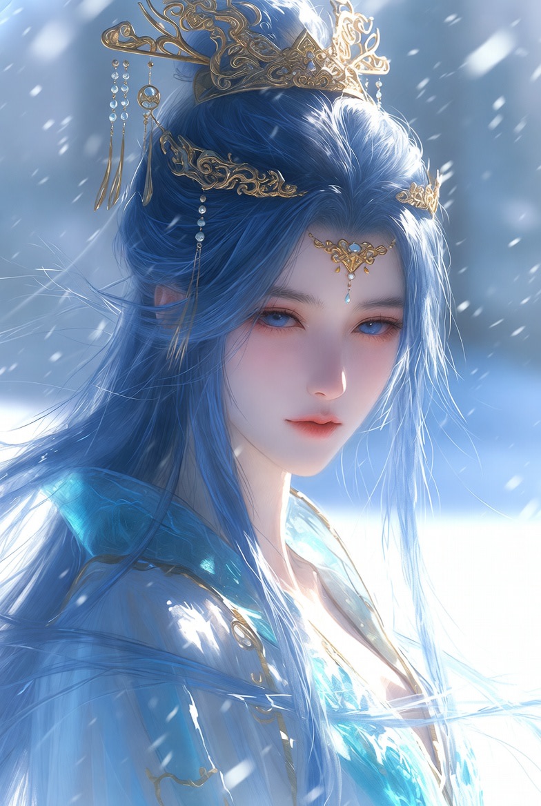 Detailed Cinematic Wuxia Scene Prompt: Dark Raven vs. Azure Frost AI image template preview