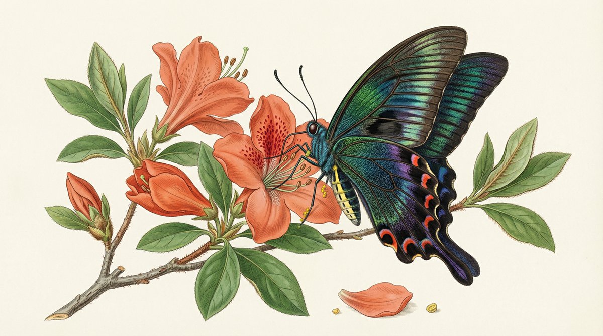 Precise Natural History Illustration Prompt: Chinese Peacock Butterfly AI image template preview