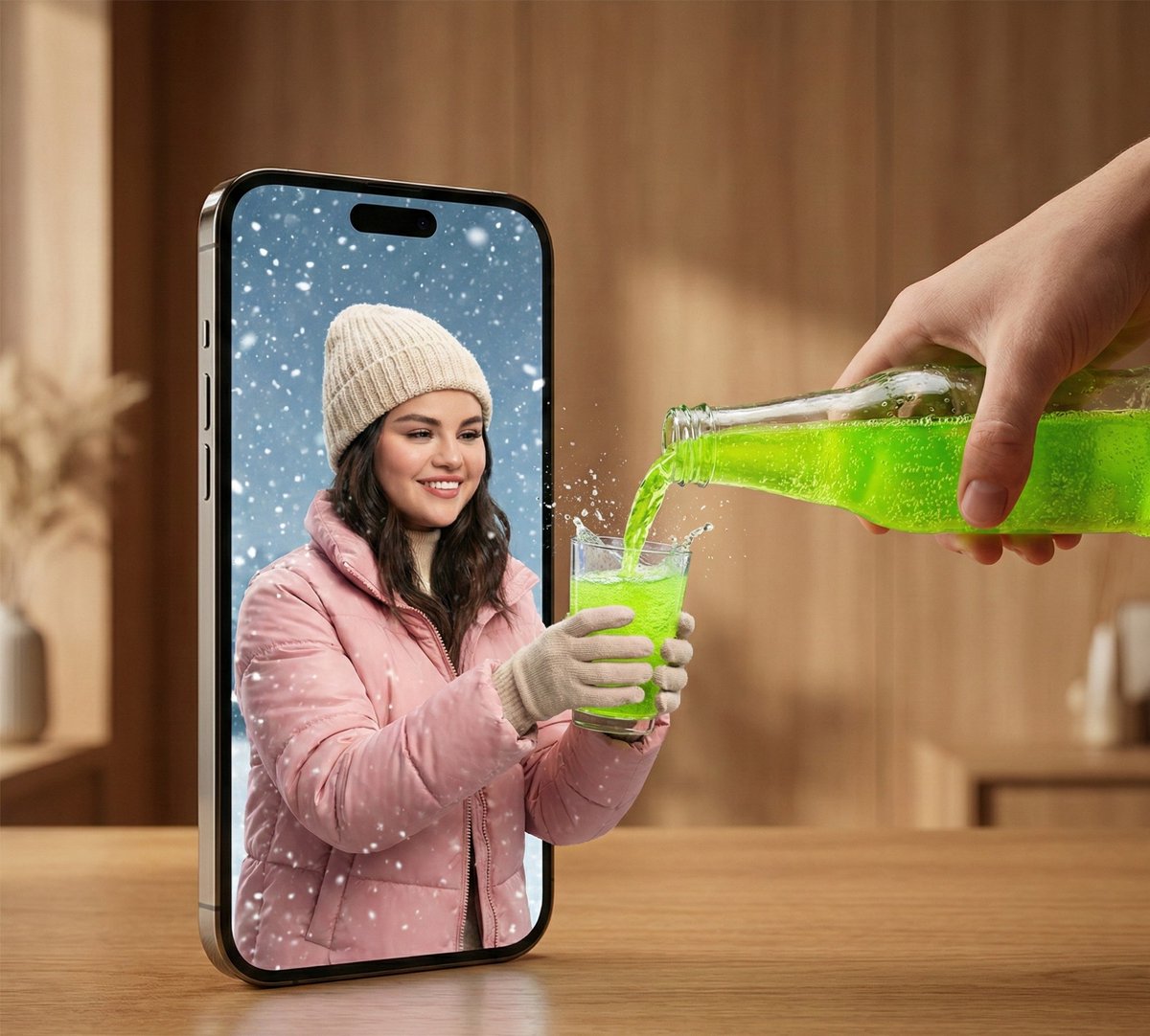 Surreal Smartphone Portal with Frozen Liquid Splash AI image template preview