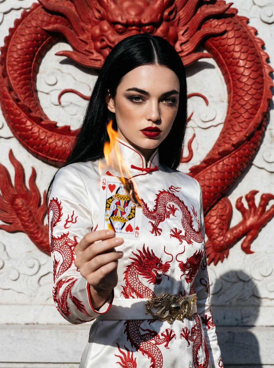 Fashion Portrait with Chinese Dragon Qipao AI image template preview