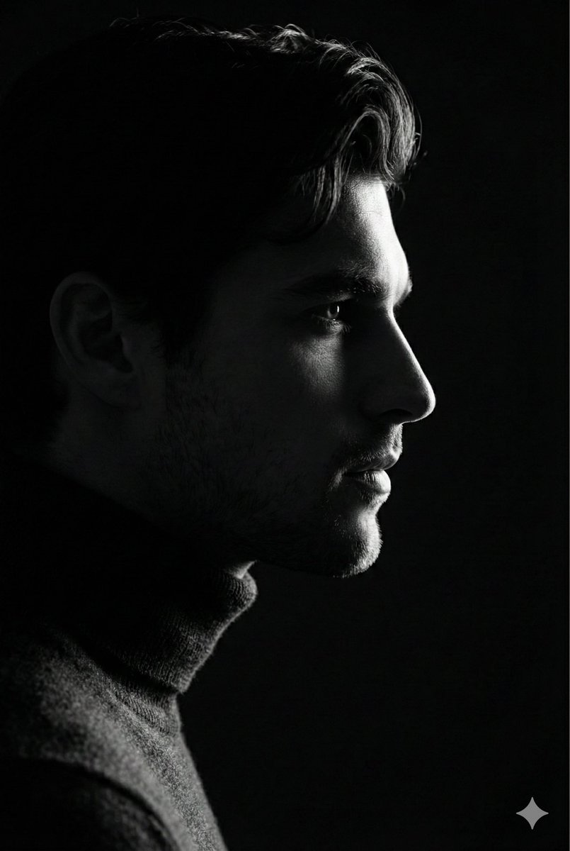 Low-Key Profile Portrait with Single Rim Light AI image template preview