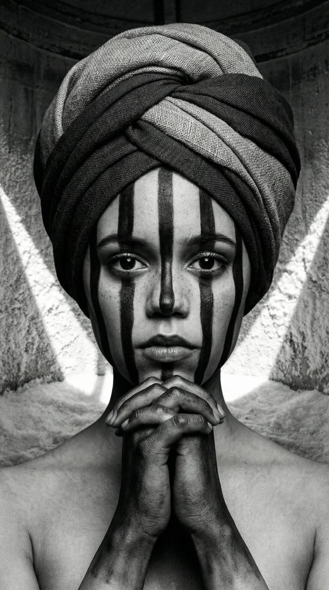 Monochrome Avant-Garde Portrait: Obsidian Ritual AI image template preview
