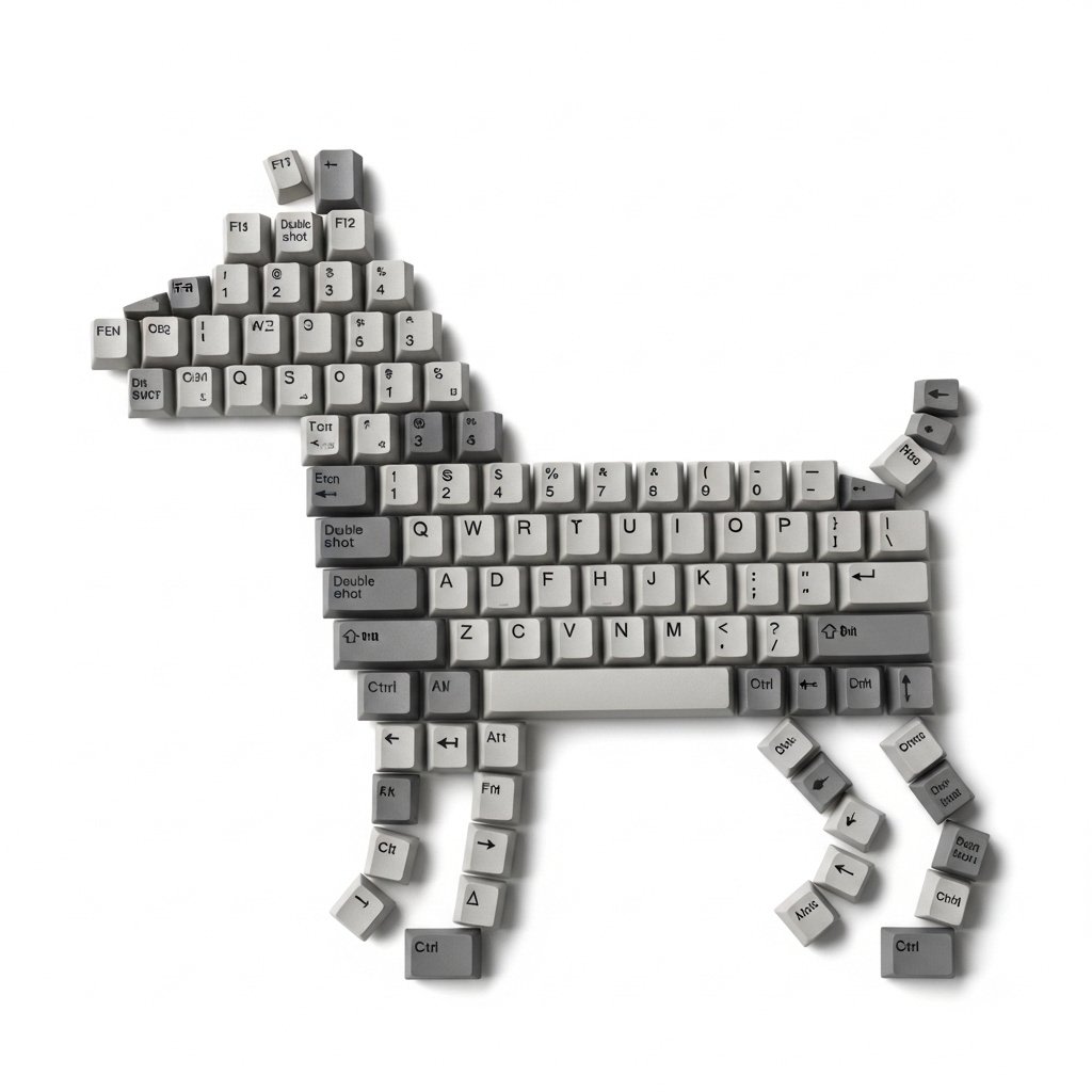 Top-Down Flat Lay of Dog Formed from Keyboard Keycaps AI image template preview