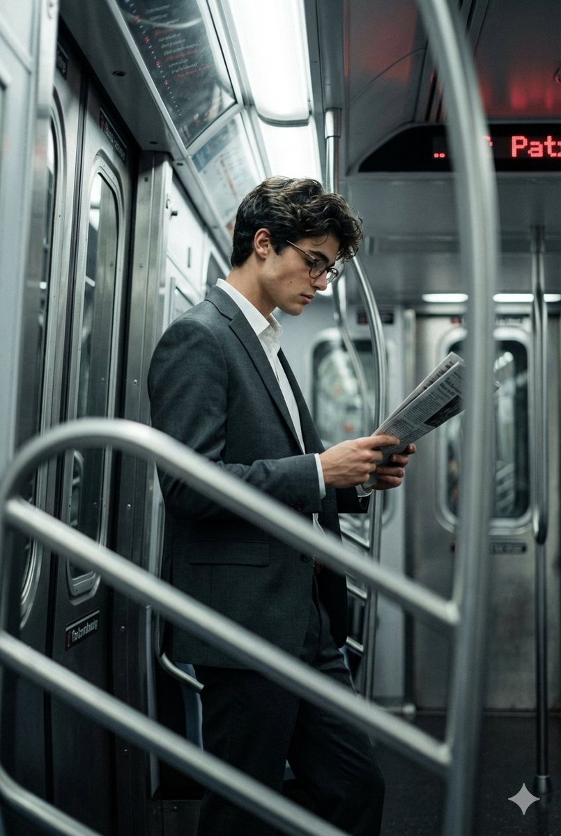 Cinematic Urban Commute Fashion Editorial AI image template preview
