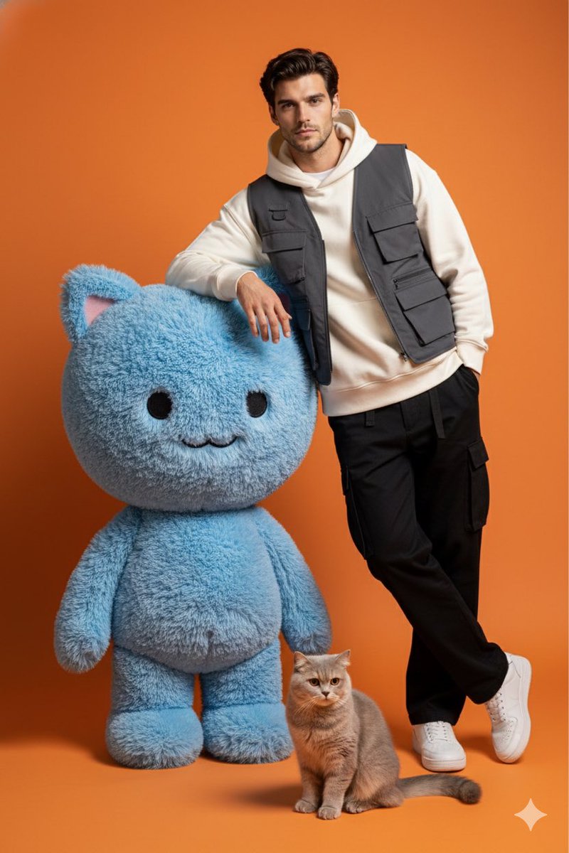 Studio Photoshoot with Labubu and British Shorthair AI image template preview