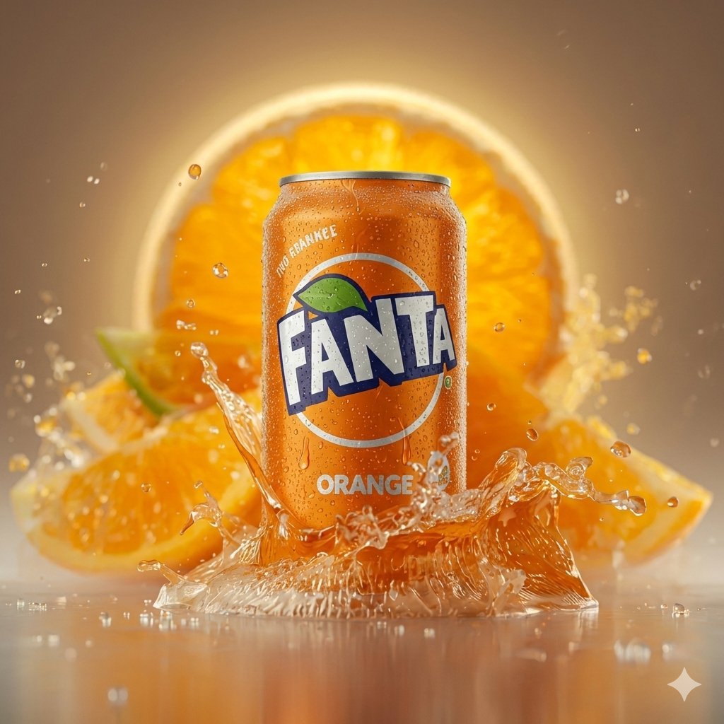 Hyper-realistic Cinematic Product Photo of Fanta Orange Can AI image template preview