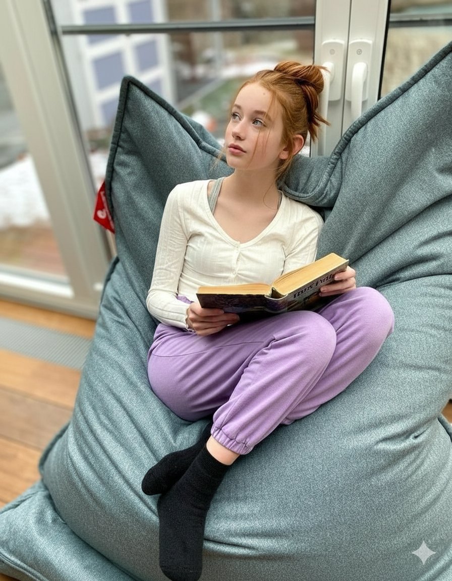 Cozy Teenage Girl Reading Portrait Prompt AI image template preview