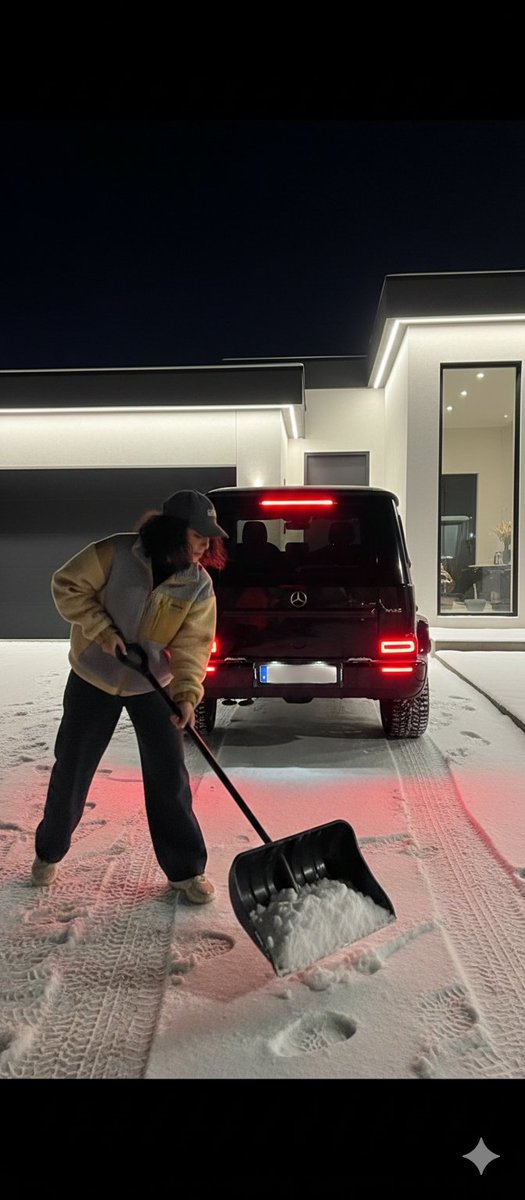 Night Photography Prompt: Clearing Snow with Mercedes G 63 AMG AI image template preview