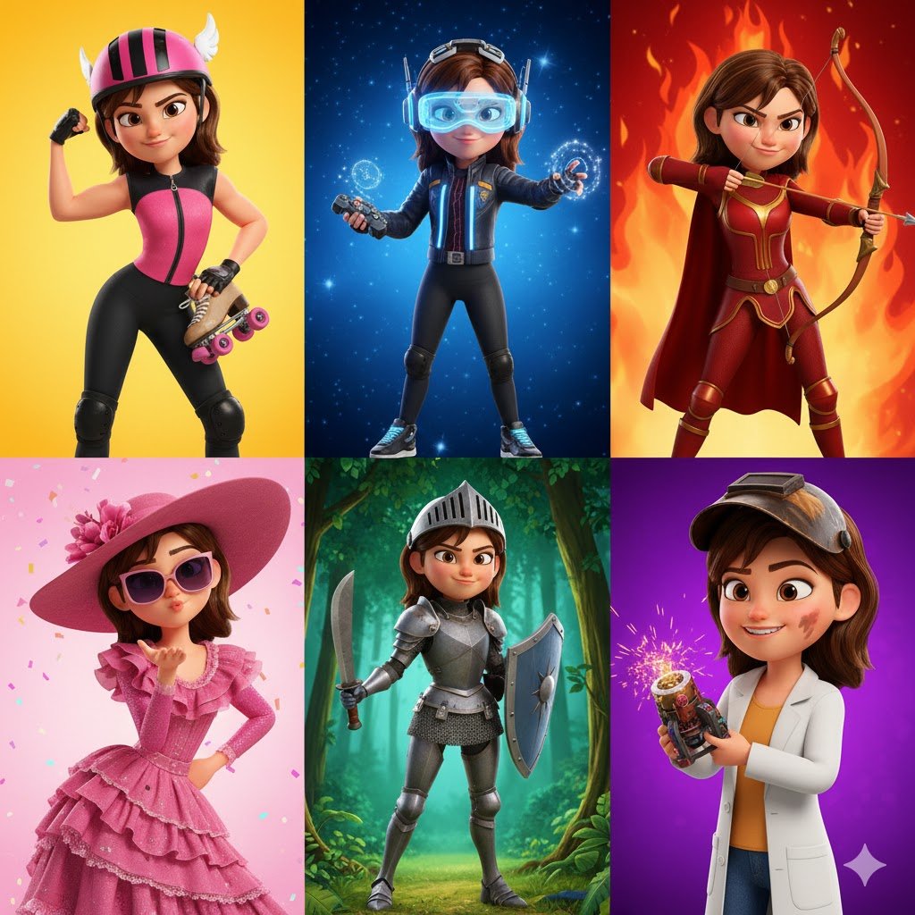 3D Pixar-Style Animated Character Grid Prompt AI image template preview