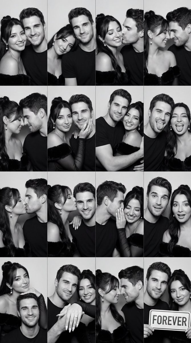 Black and White Photobooth Couple Grid Prompt (16 Panels) AI image template preview