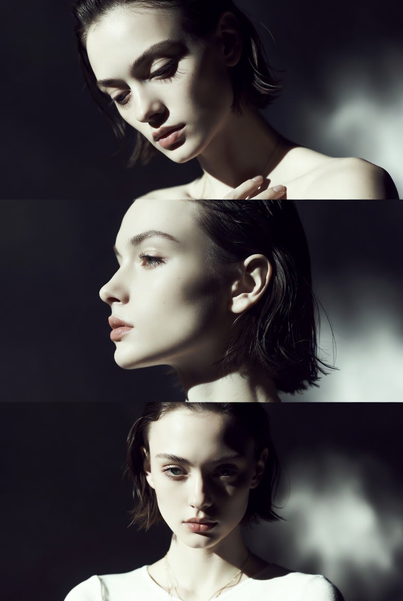 Monochrome Fashion Editorial Triptych (Female) AI image template preview