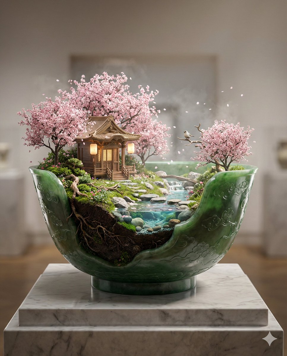 Imperial Jade Bowl Diorama of a Sacred Spring Shrine AI image template preview